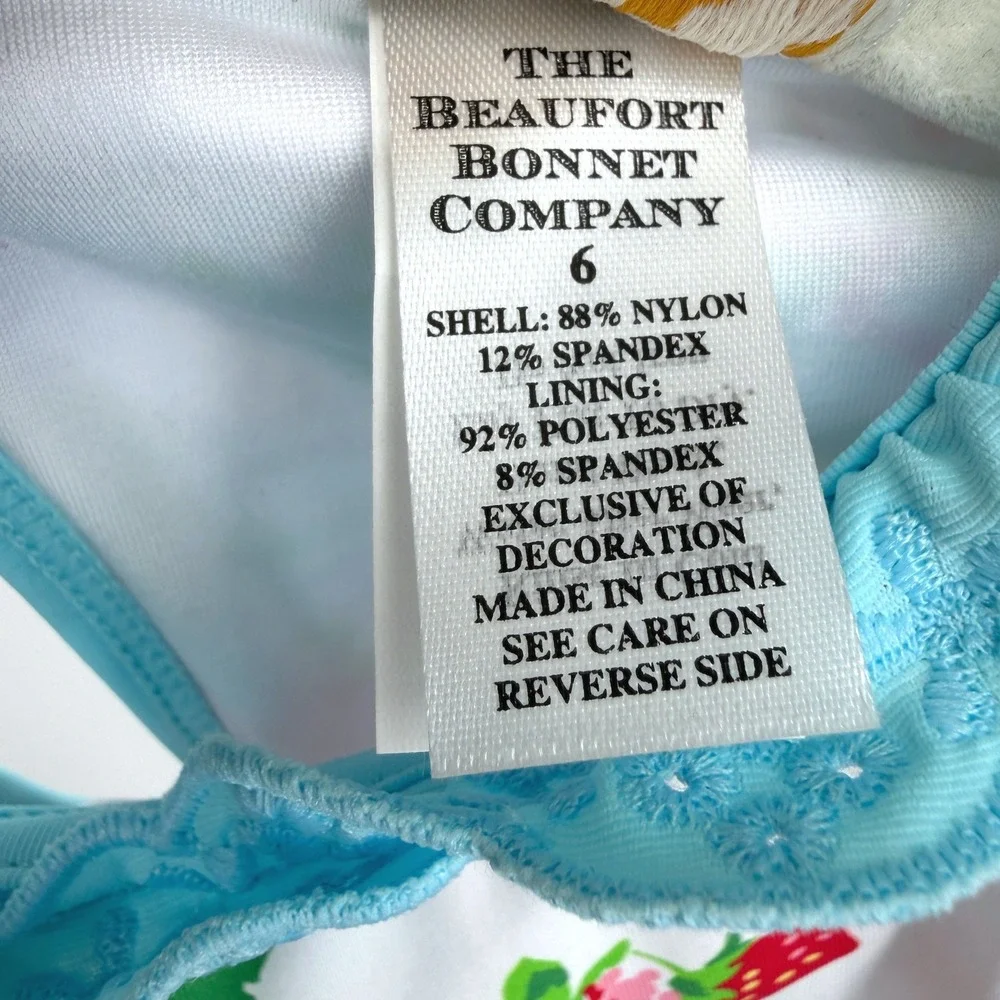 The Beaufort Bonnet Company Sarasota Surf Swimsuit Strawberry Floral Ruffle Sz 6